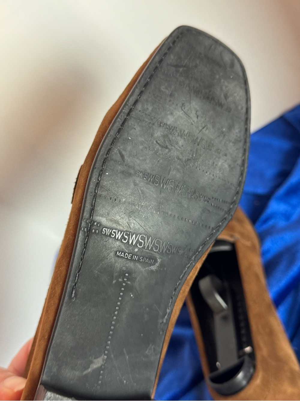 Stuart Weitzman Brown Suede Slip-On Loafers with Jewel Accent - Picture 5 of 10